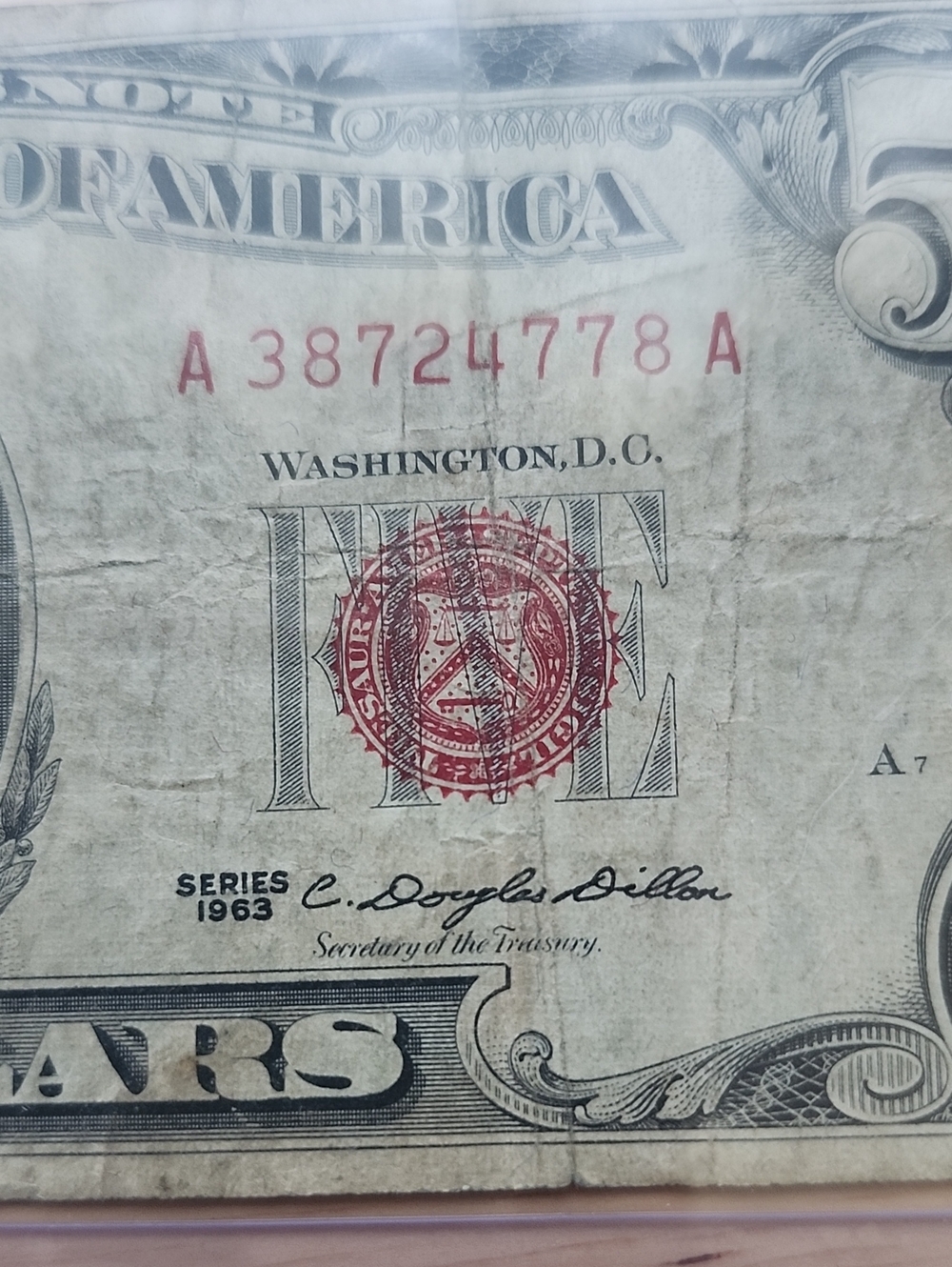 Two Vintage U.S. Five Dollar Bills - Green & Red Seals 1963 - Picture 3 of 4